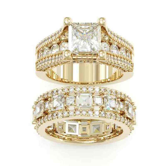 Jorrio handmade gold 3ct princess cut sterling silver 2pcs wedding bridal ring set