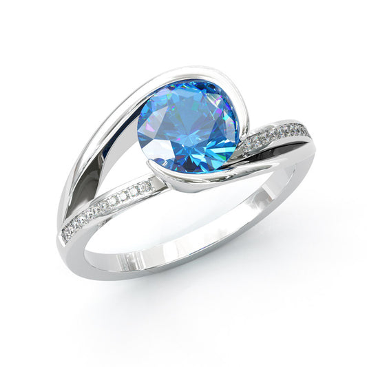 Jorrio unique 3ct blue topaz round cut sterling silver ring