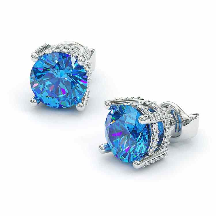 Jorrio handmade aquamarine round cut sterling silver diamond earrings