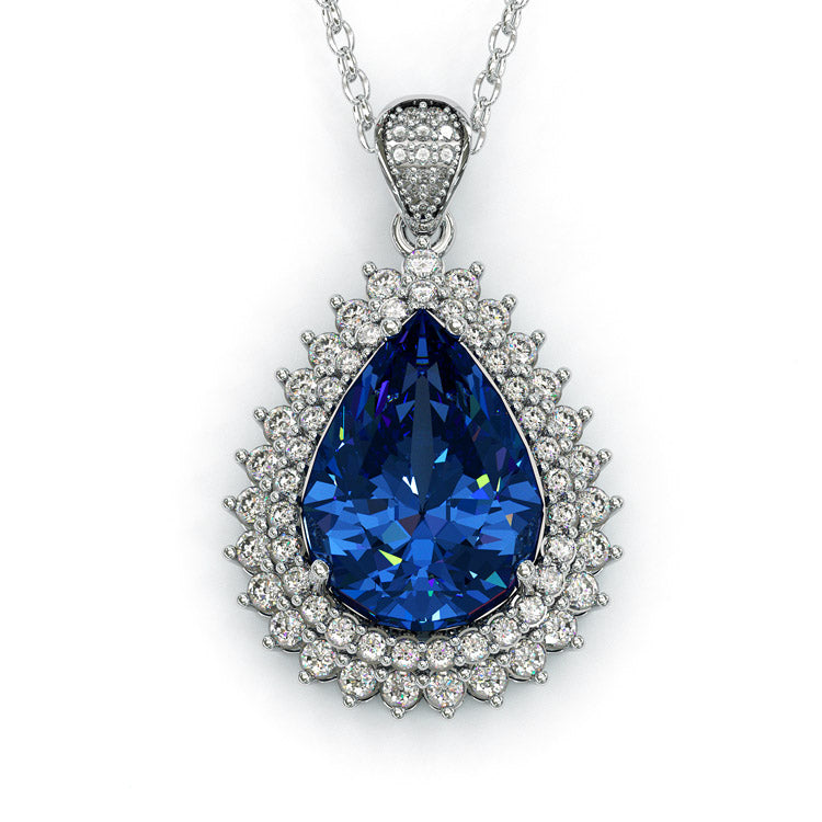 Jorrio 10ct sapphire pear cut sterling silver necklace