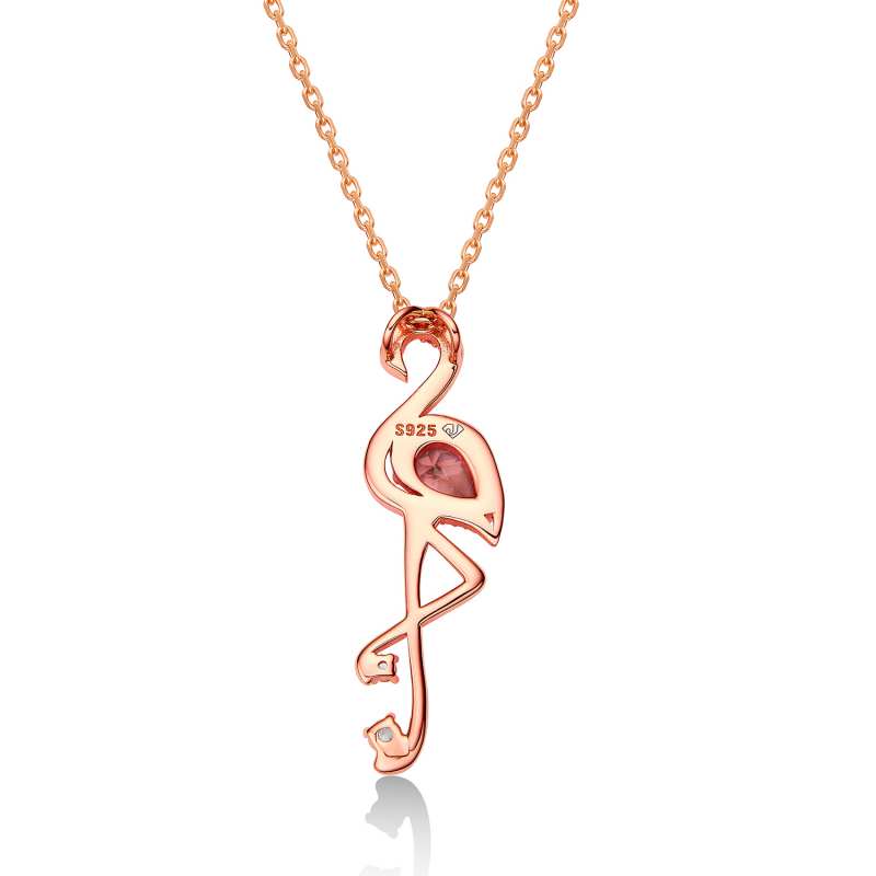 Jorrio Handmade Pink Flamingo Sterling Silver Diamond Necklace