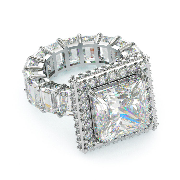 Jorrio 6ct princess cut halo sterling silver ring