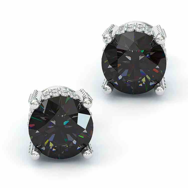 Jorrio handmade black round cut sterling silver diamond earrings