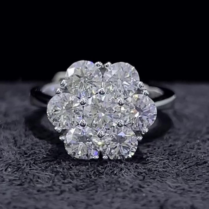 Jorrio flower 2.8ct round cut moissanite sterling silver ring