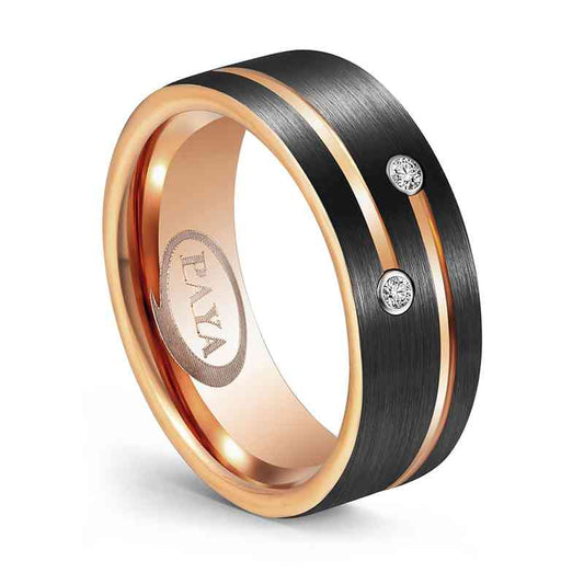 Jorrio handmade fashion black gold tungsten steel wedding men's band