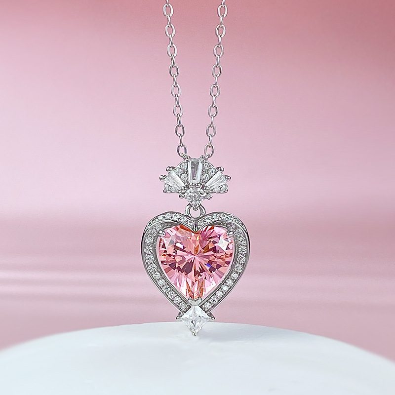 Jorrio handmade Heart Pink Necklace sterling silver diamond necklace