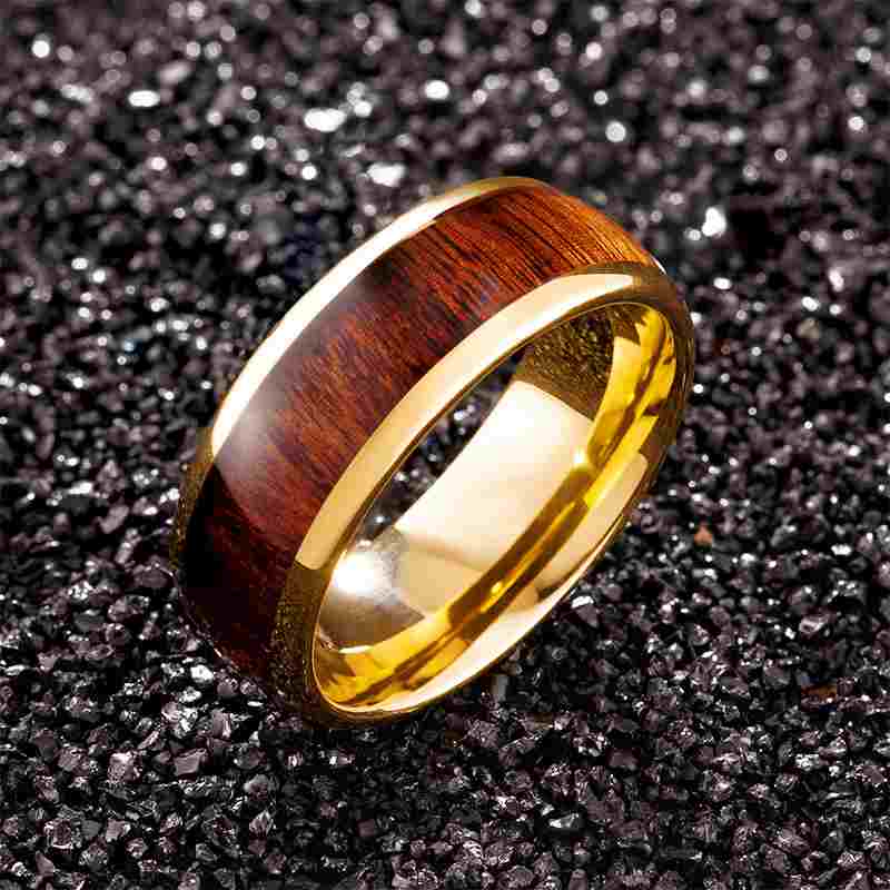 Jorrio handmade gold wood grain tungsten steel wedding men's band