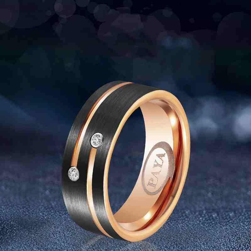 Jorrio handmade fashion black gold tungsten steel wedding men's band