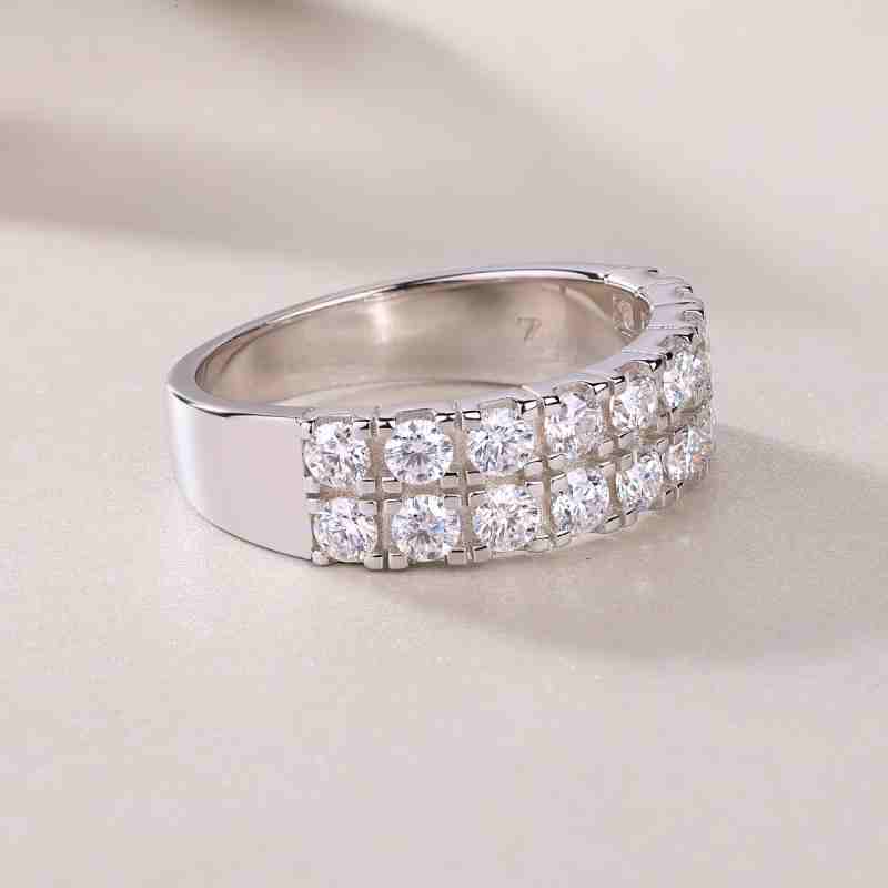 Jorrio handmade round cut double row sterling silver moissanite women's band ring