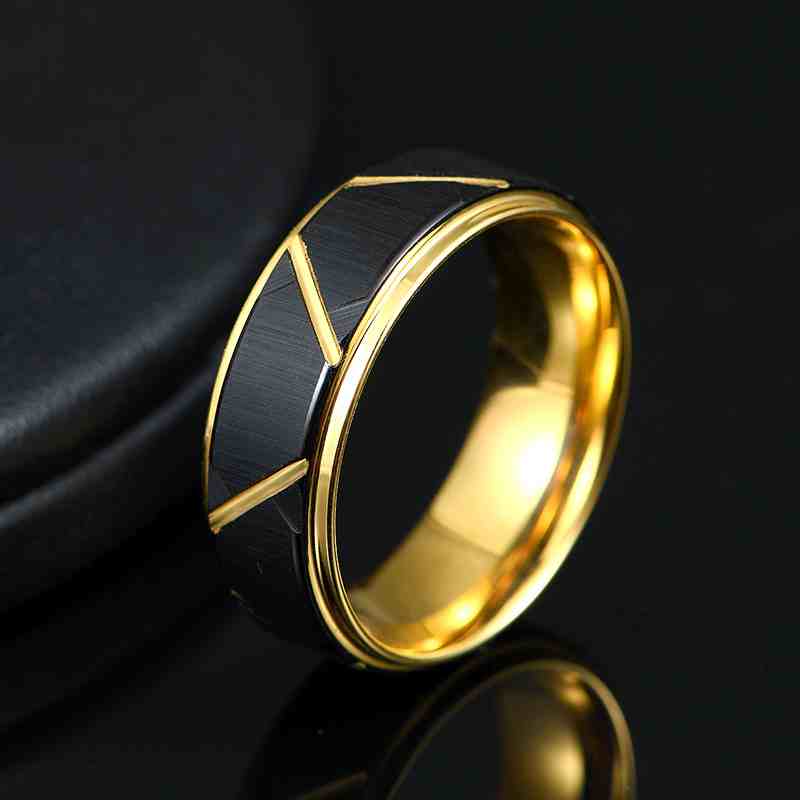 Jorrio handmade personalised stylish black gold tungsten steel wedding men's band