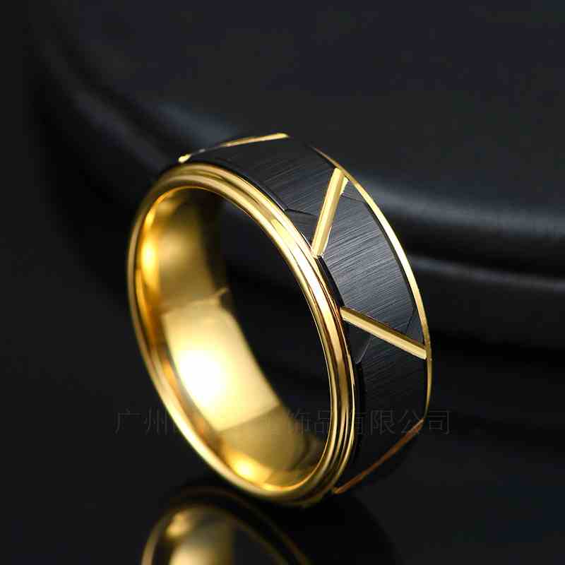 Jorrio handmade personalised stylish black gold tungsten steel wedding men's band