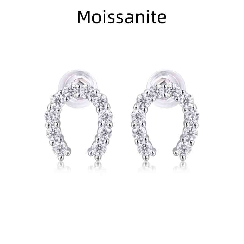 Jorrio handmade U shape round vintage Moissanite sterling silver earrings