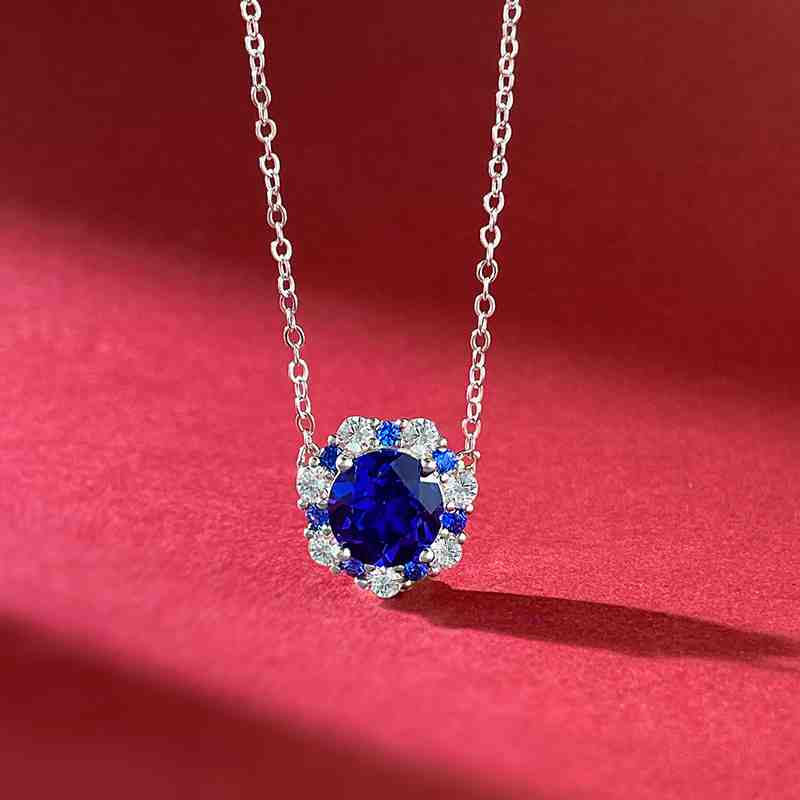 Jorrio handmade 2ct sapphire round cut vintage sterling silver necklace