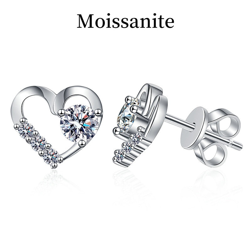 Jorrio handmade heart D-color moissanite sterling silver earrings