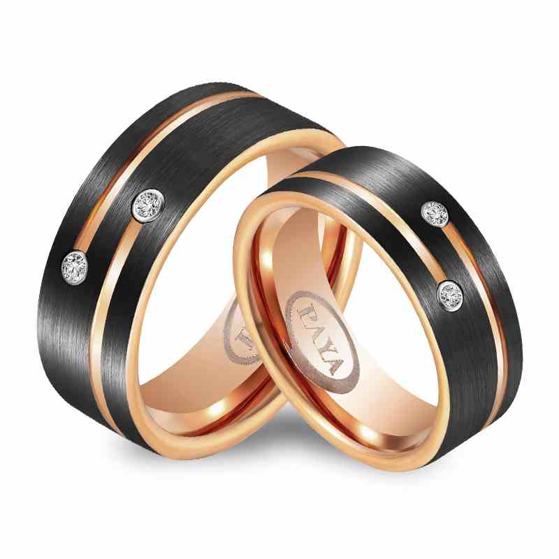 Jorrio handmade fashion black gold tungsten steel wedding men's band