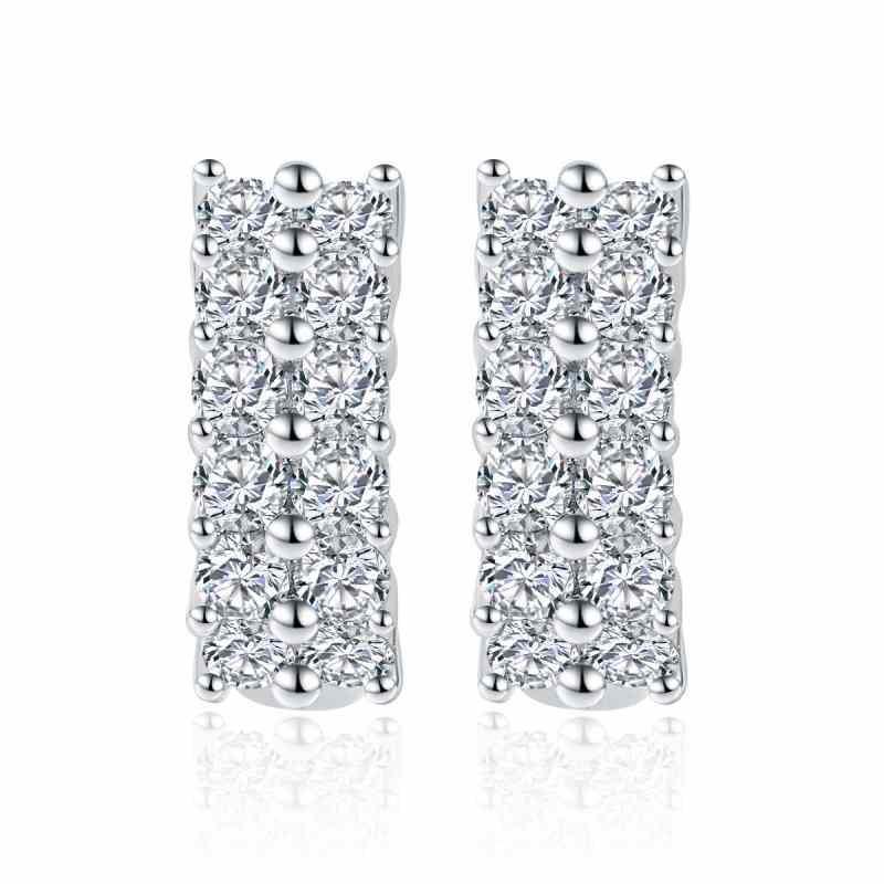 Jorrio handmade double row full Moissanite diamond sterling silver earrings