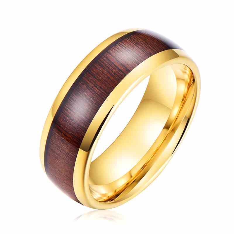 Jorrio handmade gold wood grain tungsten steel wedding men's band