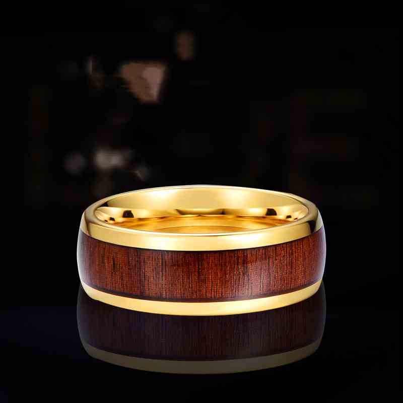 Jorrio handmade gold wood grain tungsten steel wedding men's band