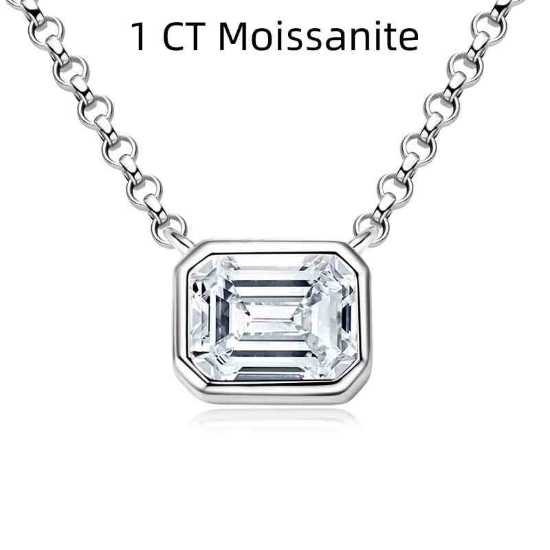 Jorrio handmade 1ct emerald cut classy Moissanite sterling silver necklace