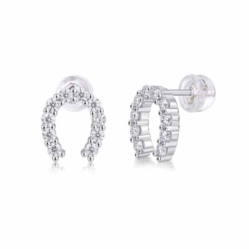 Jorrio handmade U shape round vintage Moissanite sterling silver earrings