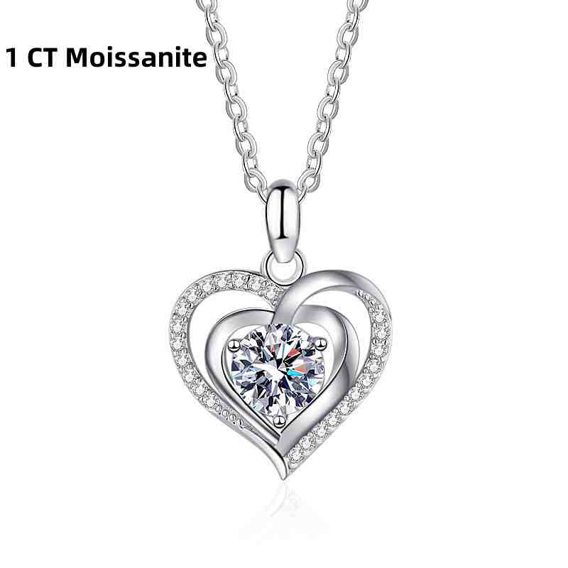 Jorrio handmade 1ct heart D color moissanite sterling silver necklace