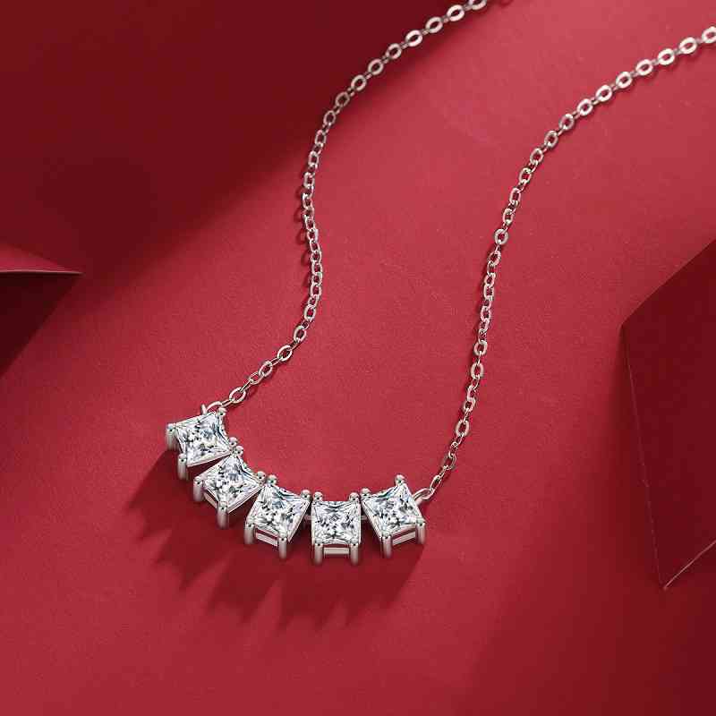 Jorrio handmade 2ct princess cut classic Moissanite sterling silver necklace