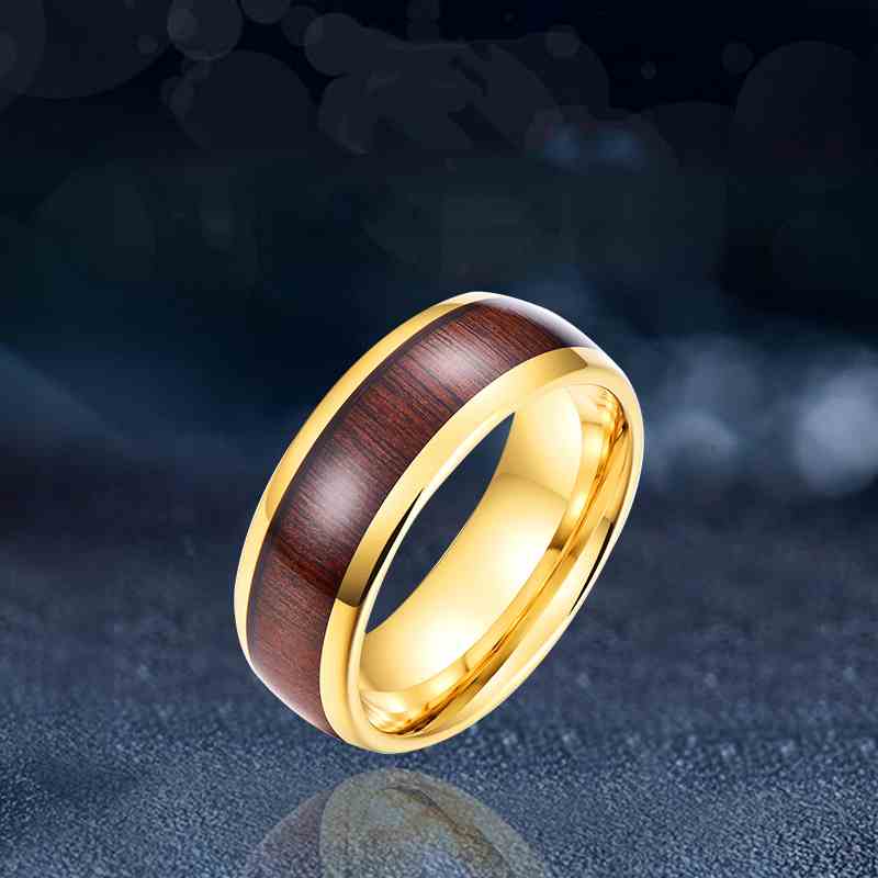 Jorrio handmade gold wood grain tungsten steel wedding men's band