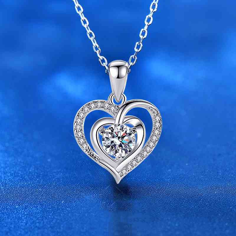 Jorrio handmade 1ct heart D color moissanite sterling silver necklace