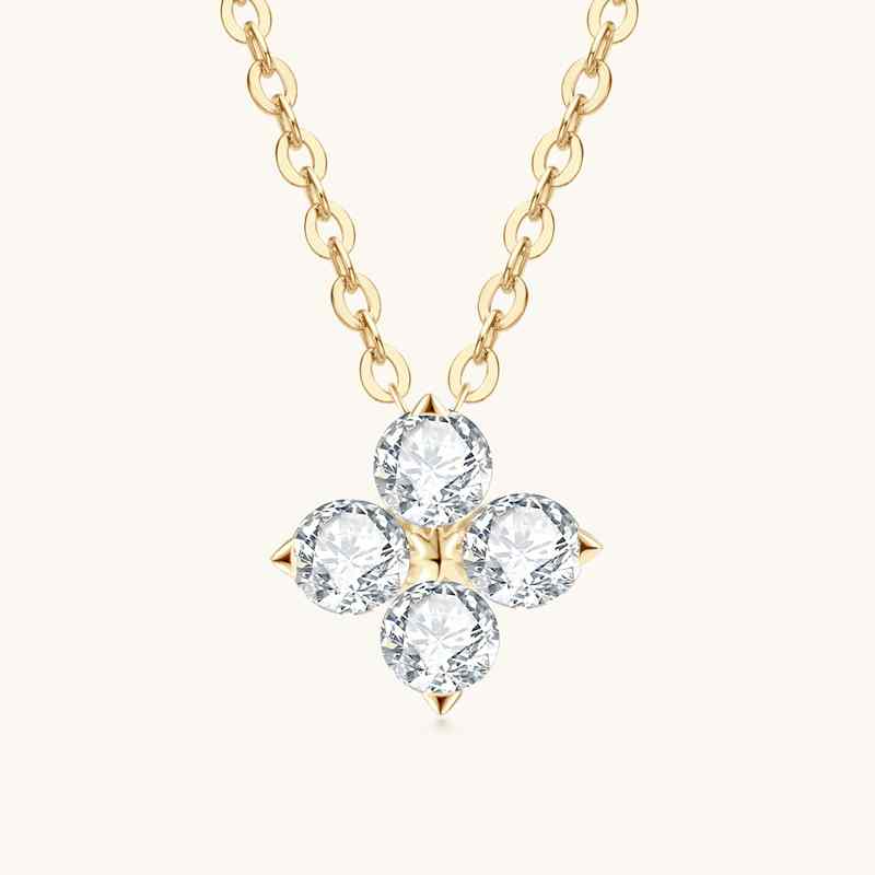 Jorrio handmade round cut four leaf clover Moissanite sterling silver necklace