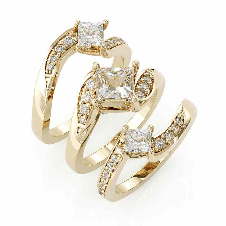 Jorrio princess cut white vintage engagement wedding ring 3pcs bridal set