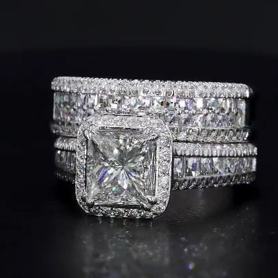 Jorrio handmade vintage princess cut halo created diamond sterling silver bridal set