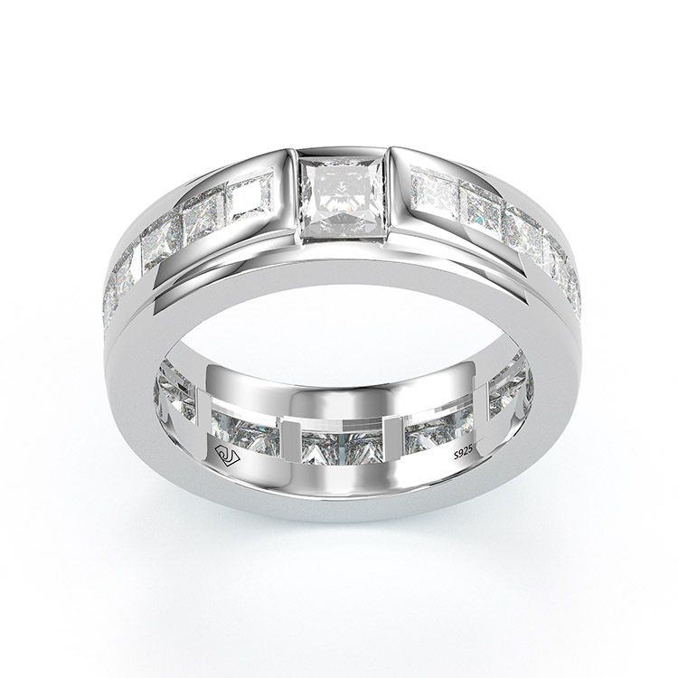 Jorrio princess cut diamond sterling silver wedding band