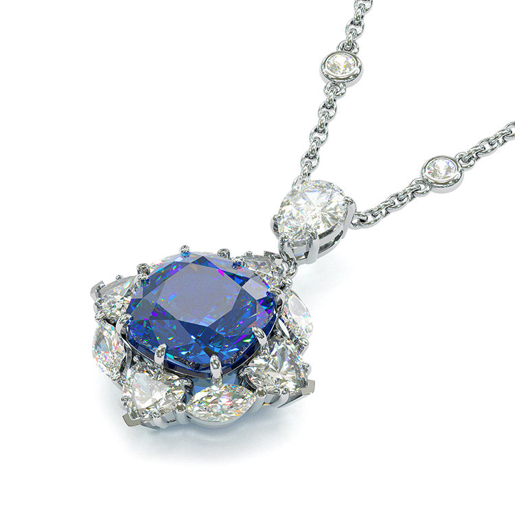 Jorrio Handmade Cushion Cut Sapphire Sterling Silver Necklace