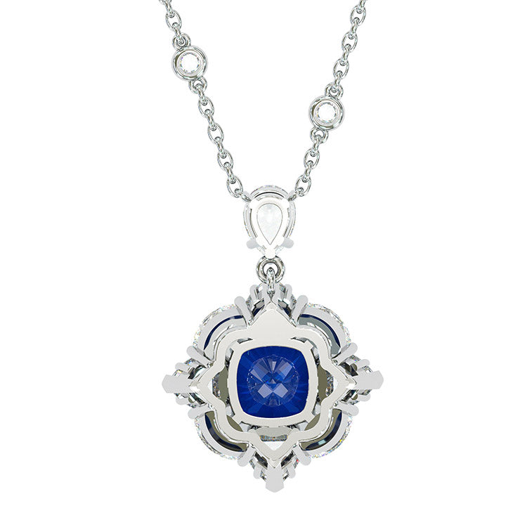 Jorrio Handmade Cushion Cut Sapphire Sterling Silver Necklace