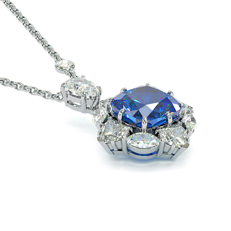 Jorrio Handmade Cushion Cut Sapphire Sterling Silver Necklace