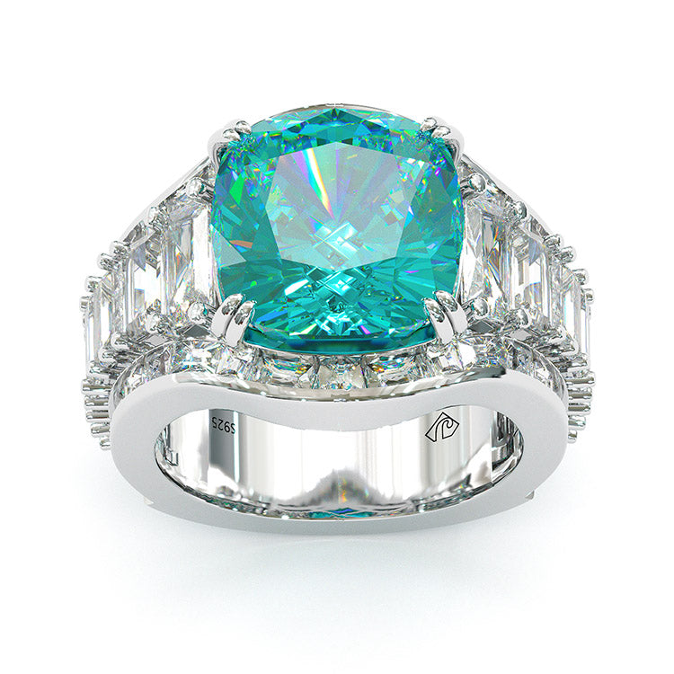 Jorrio cushion cut aquamarine diamond sterling silver vintage engagement ring