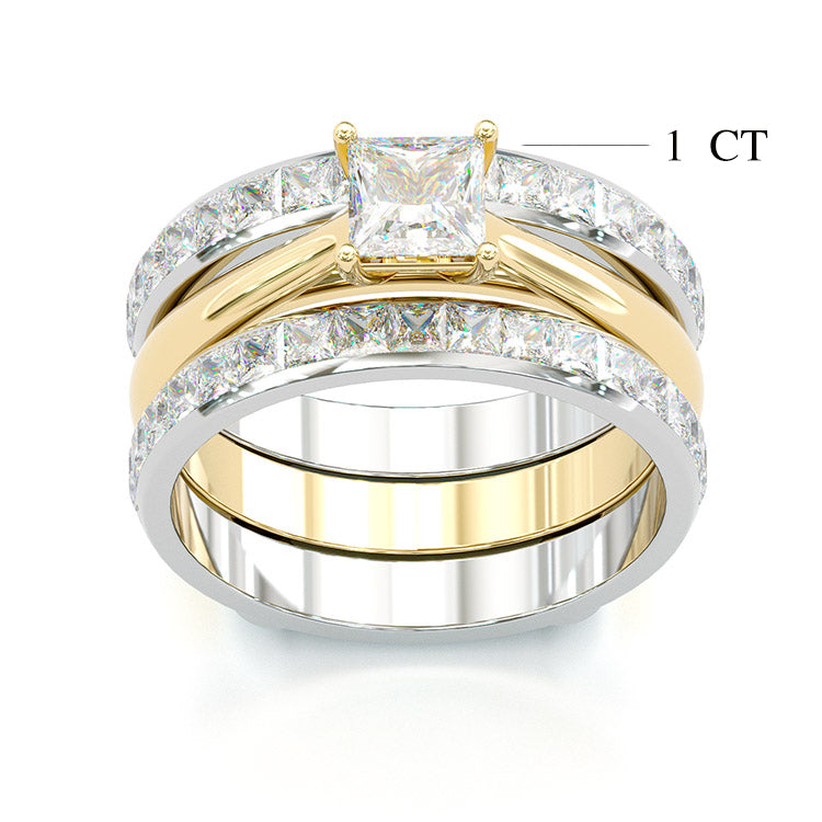 Jorrio princess cut Moissanite two tone anniversary ring wedding ring bridal set