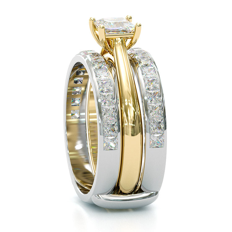 Jorrio princess cut Moissanite two tone anniversary ring wedding ring bridal set