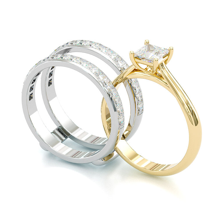 Jorrio princess cut Moissanite two tone anniversary ring wedding ring bridal set