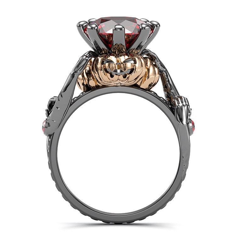 Jorrio handmade round cut ruby diamond with gold pumpkin Halloween ring