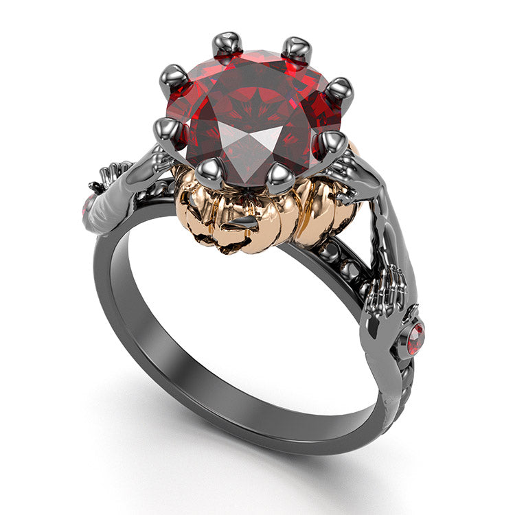 Jorrio handmade round cut ruby diamond with gold pumpkin Halloween ring