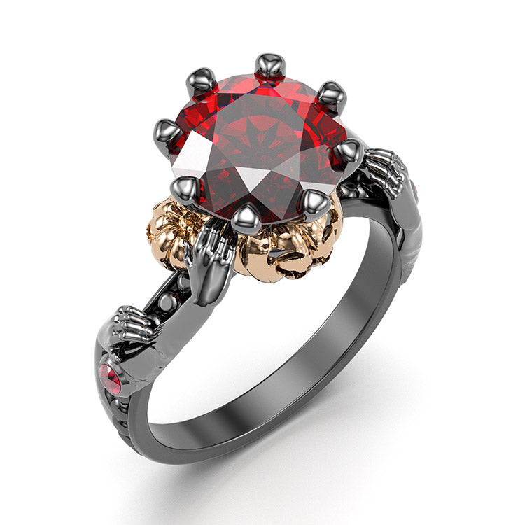 Jorrio handmade round cut ruby diamond with gold pumpkin Halloween ring