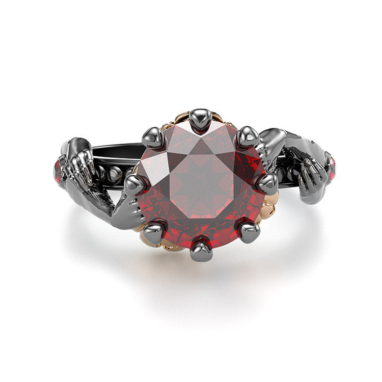 Jorrio handmade round cut ruby diamond with gold pumpkin Halloween ring