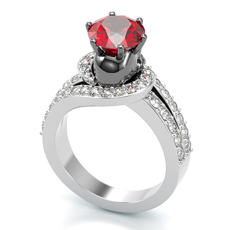 Jorrio handmade round cut ruby diamond with skull sterling silver Halloween ring