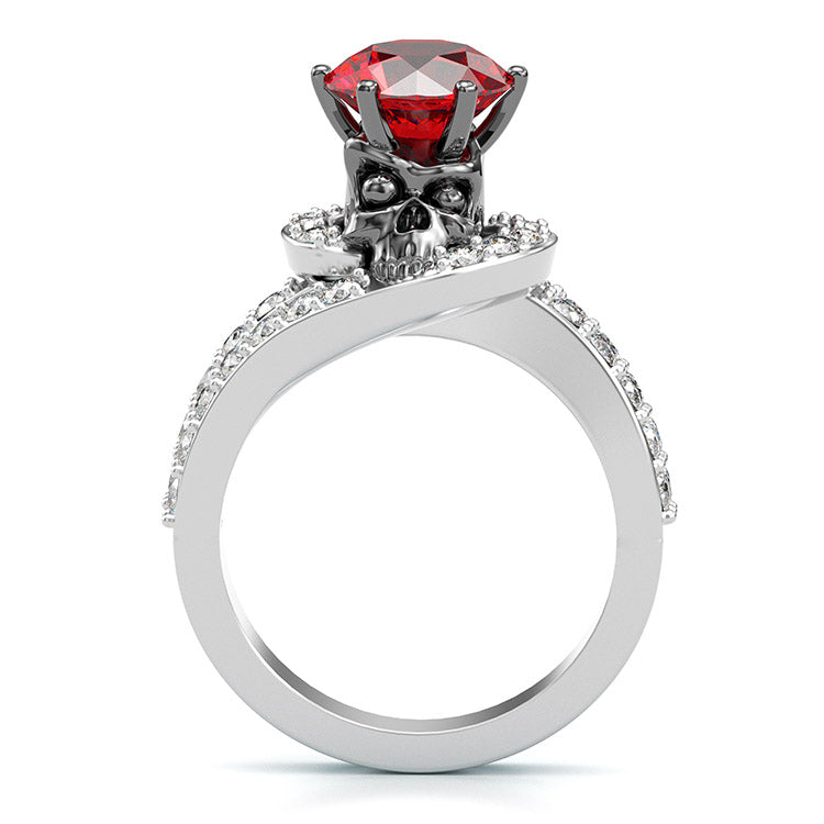 Jorrio handmade round cut ruby diamond with skull sterling silver Halloween ring