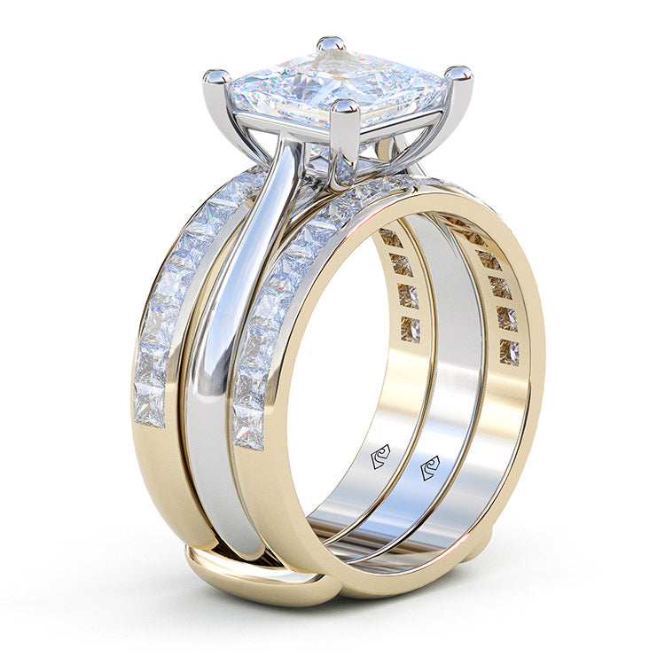 Jorrio handmade princess cut Moissanite two tone anniversary ring wedding ring bridal set